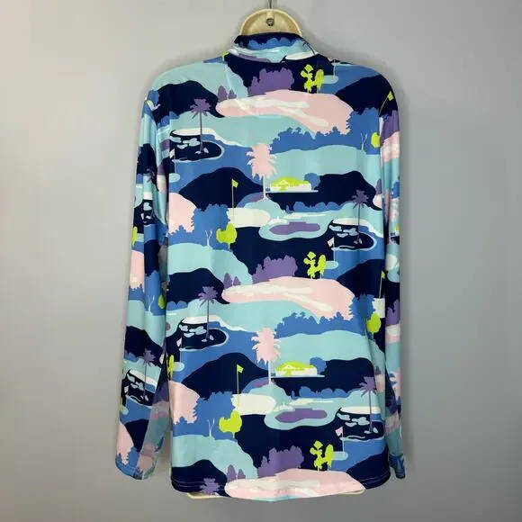 SanSoleil 1/4 Zip Golf Pullover women's XL UV 50 Cooling Mesh Vista Blue Print - Picture 9 of 12